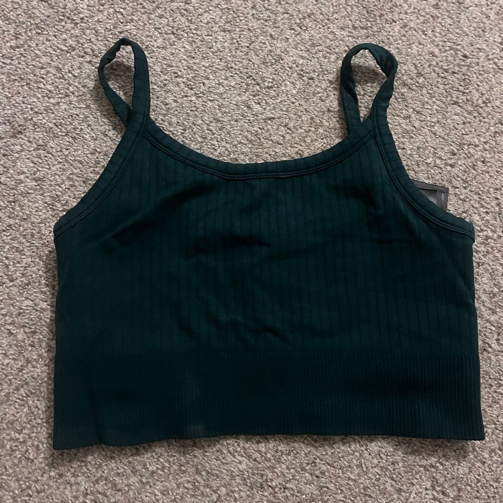H&M Green Ribbed Camisole Crop Top